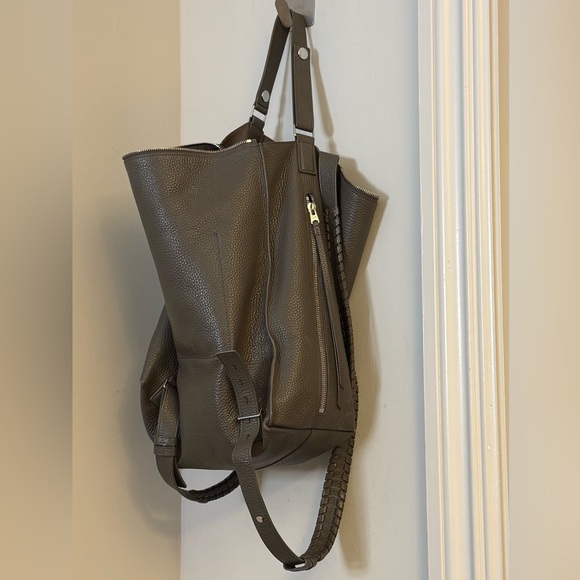 ALLSAINTS Tote Bag Backpack Brown Taupe Leather Whipstitch Straps Pre❤️ - Picture 9 of 14